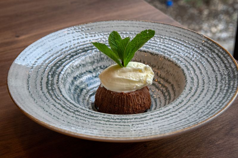 Warm Chocolate Lava Cake dessert with vanilla ice cream